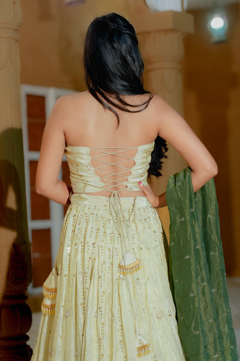 Cream Silk Handwork Lehenga