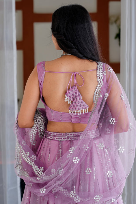 Dusty Lilac Embroidered Chiffon Lehenga