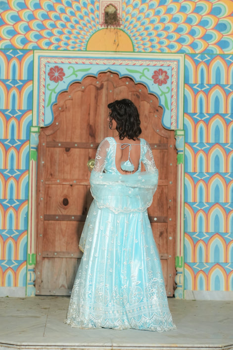 Mint Net Sequence Lehenga