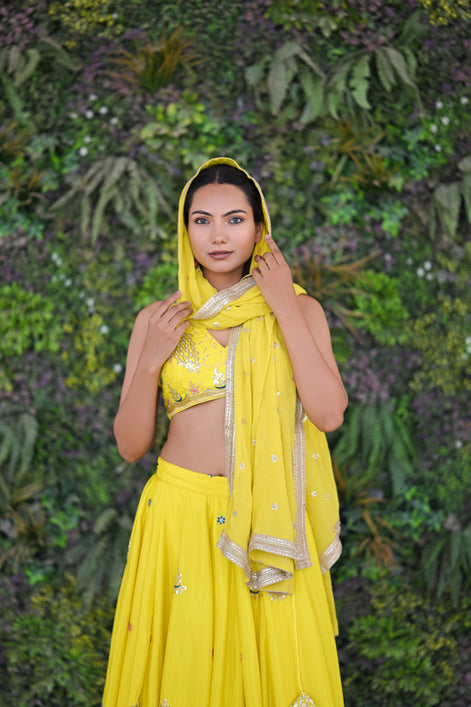 Bright Yellow Sparkle Embellished Lehenga