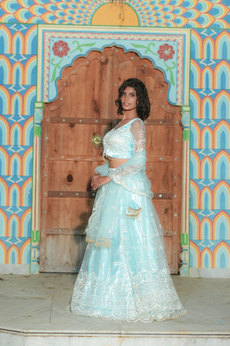 Mint Net Sequence Lehenga