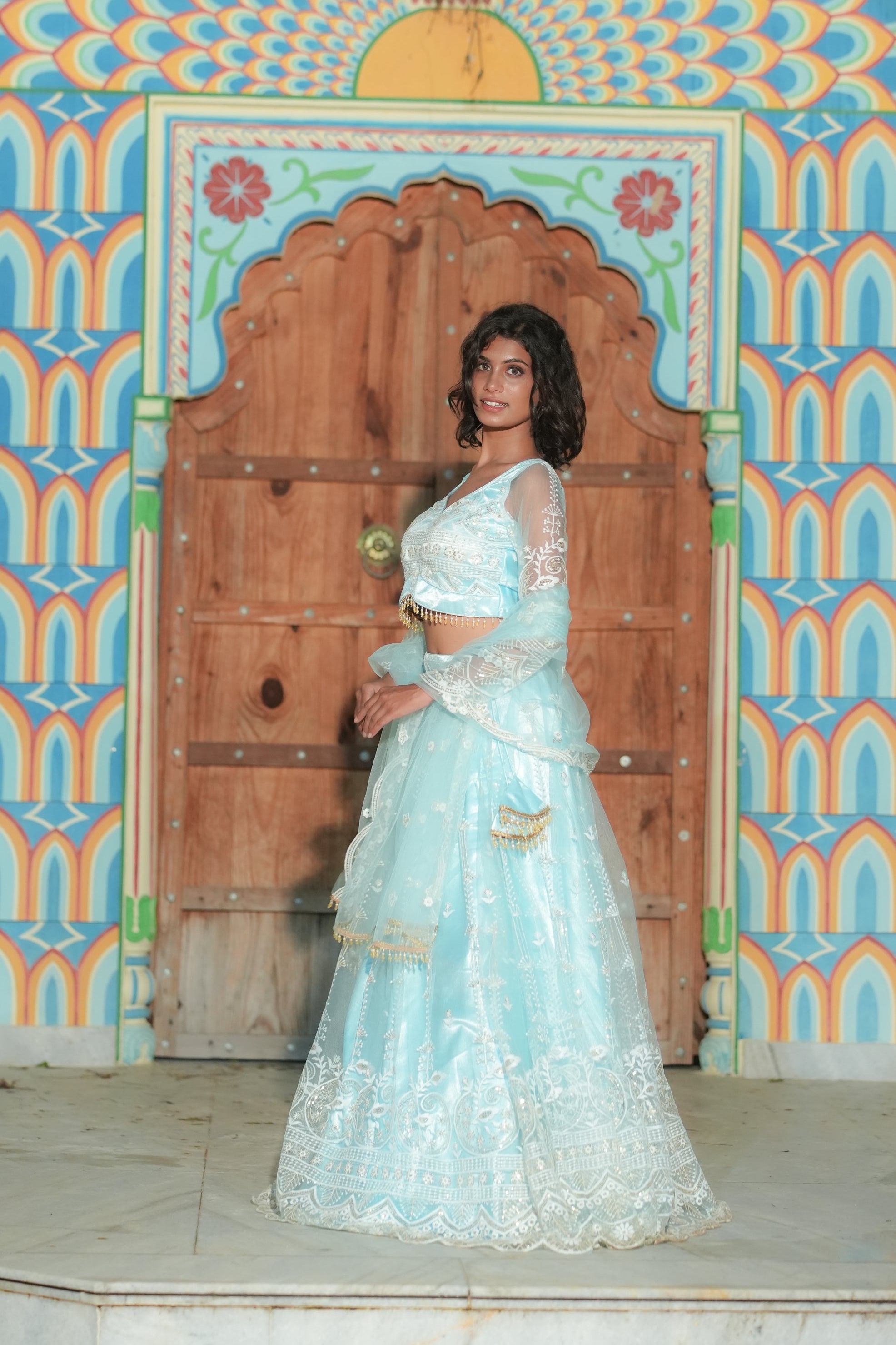 Mint Net Sequence Lehenga