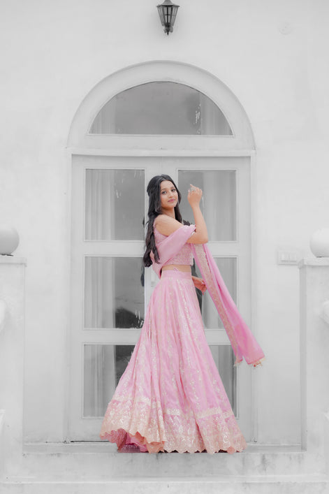 Pink Handwork Silk Lehenga