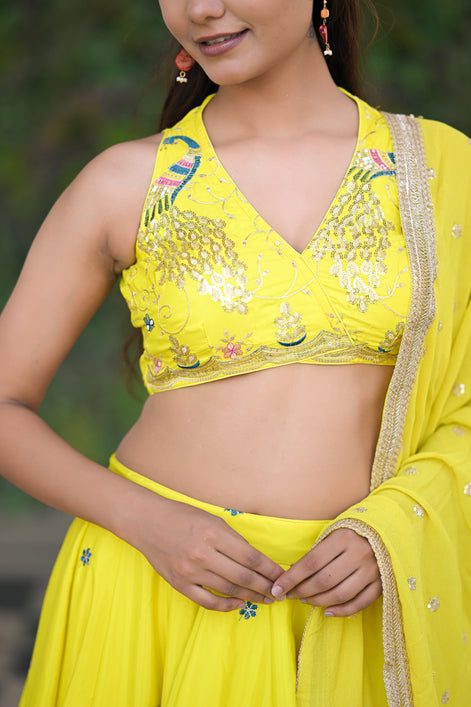 Bright Yellow Sparkle Embellished Lehenga