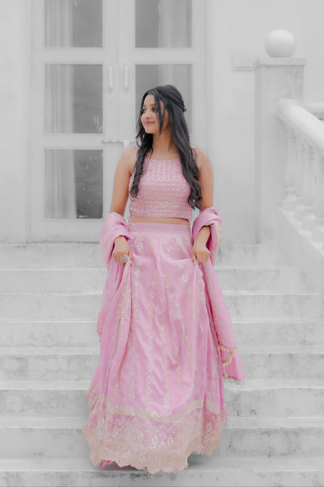 Pink Handwork Silk Lehenga