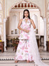 White Multicolor Floral Peplum-Style Embroidered Organza Pant Set