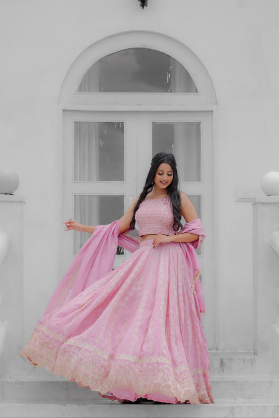 Pink Handwork Silk Lehenga