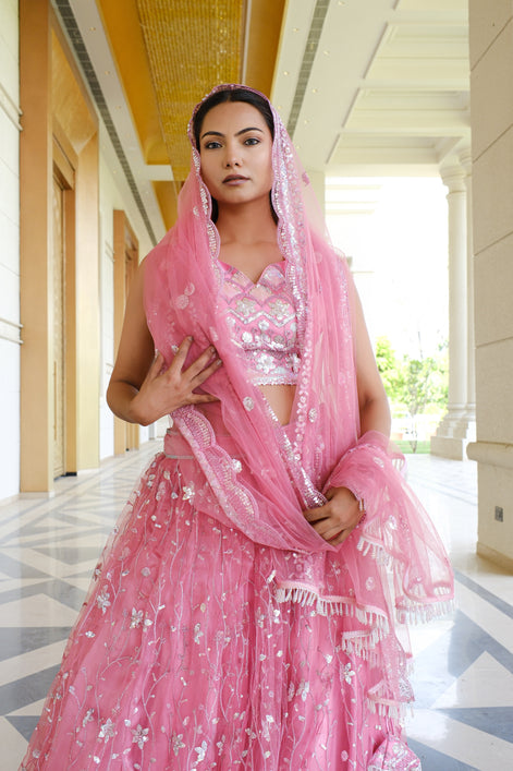 Pink Sparkle Embellished Net Lehenga
