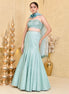 Mint Green Hand-Embroidered Shimmer Lycra Fishcut Lehenga