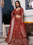 Deep Red Embroidered Silk Lehenga