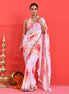 White Floral Hand-Embroidered Georgette Saree