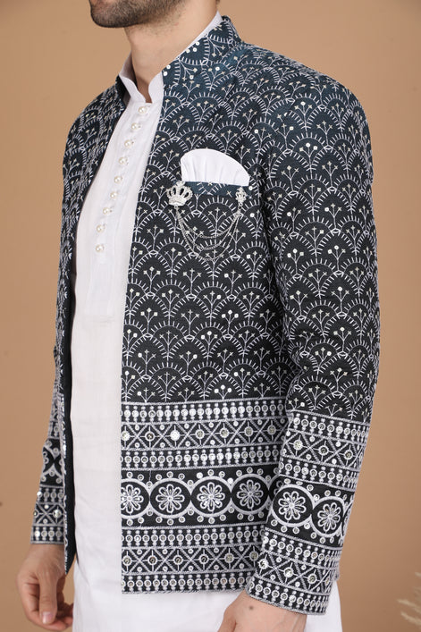 Black Silk Nehru Jacket Set