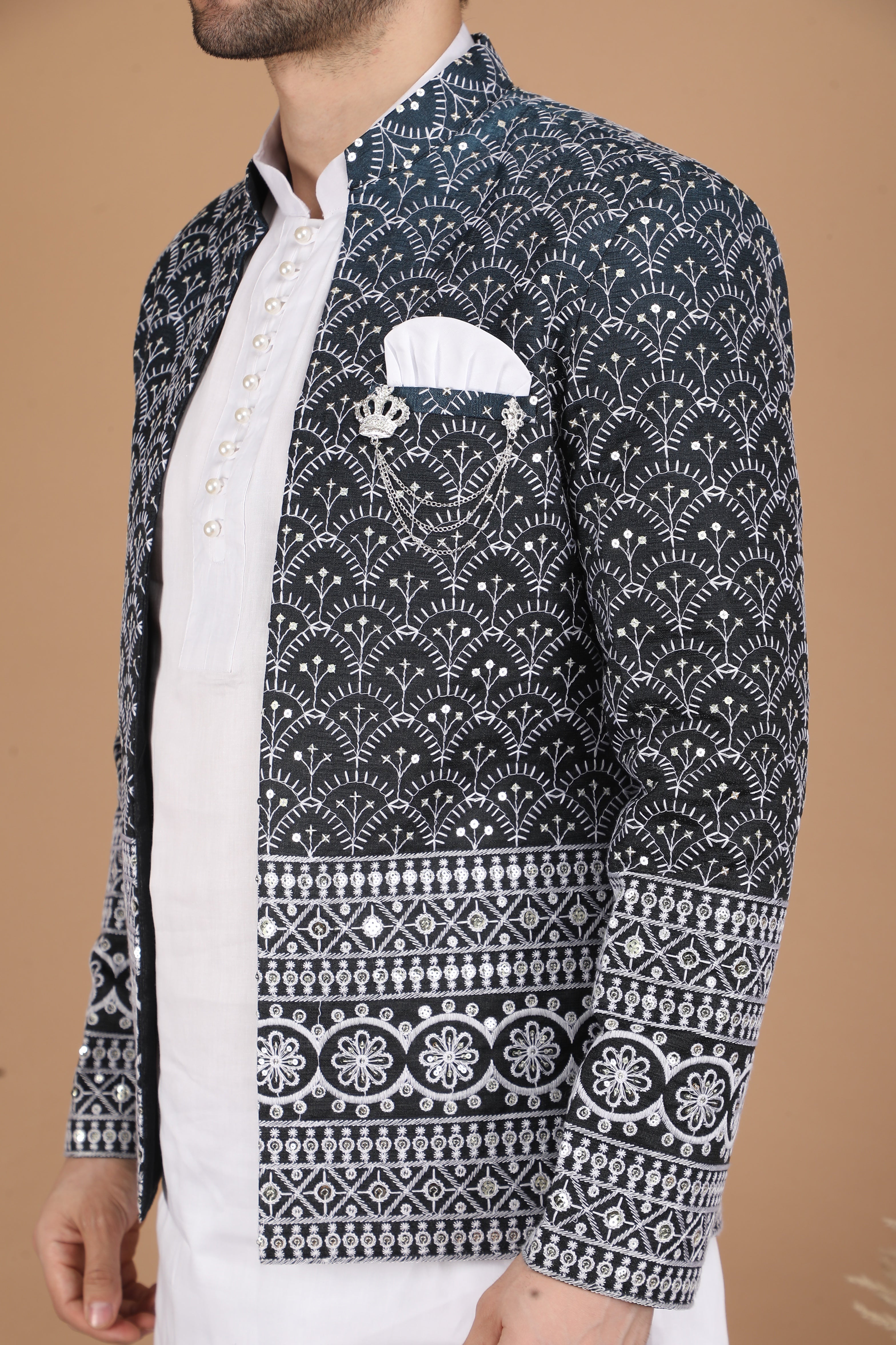 Black Silk Nehru Jacket Set