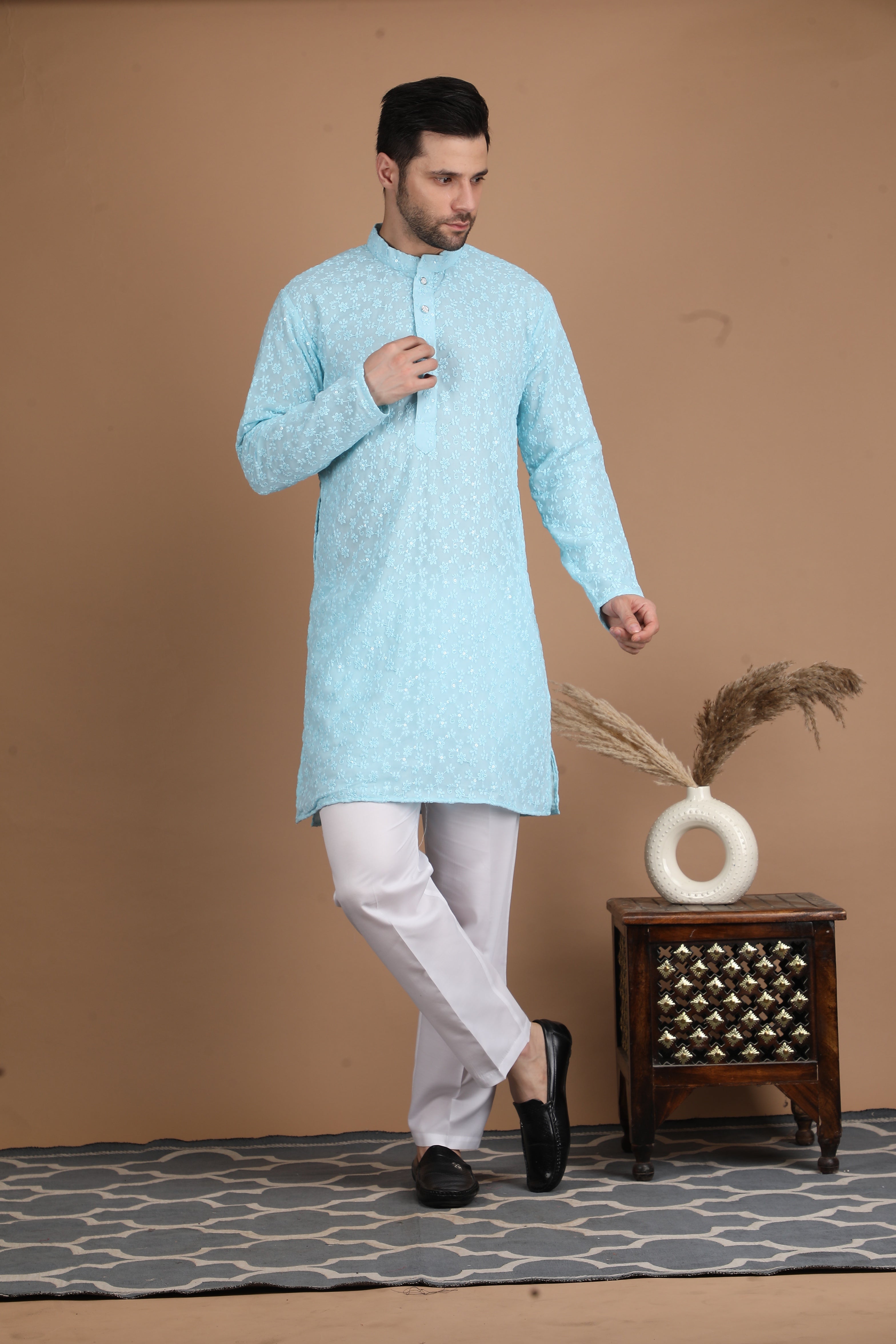 Baby Blue Embroidered Georgette Kurta Set