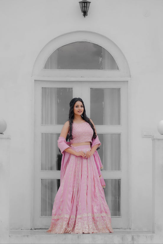 Pink Handwork Silk Lehenga