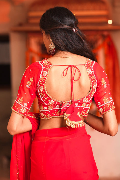 Red Handwork Georgette Saree