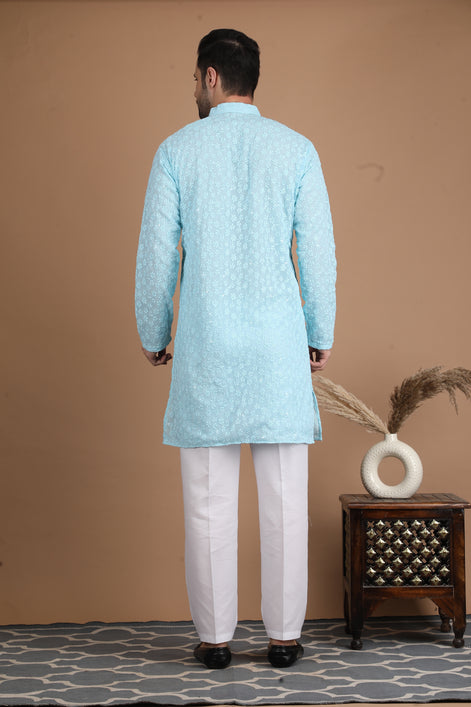 Baby Blue Embroidered Georgette Kurta Set