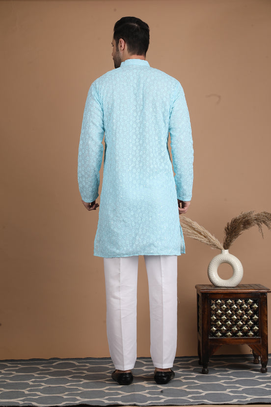 Baby Blue Embroidered Georgette Kurta Set