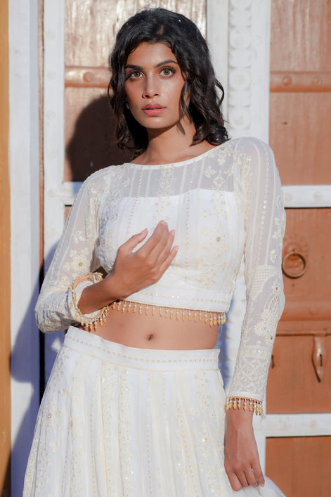White Net Sequence Lehenga