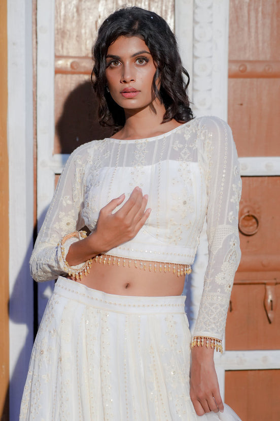 White Net Sequence Lehenga