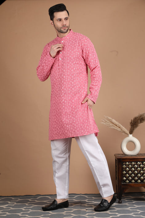 Pink Embroidered Georgette Kurta Set