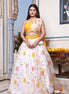 Yellow and White Multicolor Floral Organza Lehenga