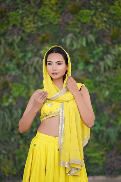 Bright Yellow Sparkle Embellished Lehenga