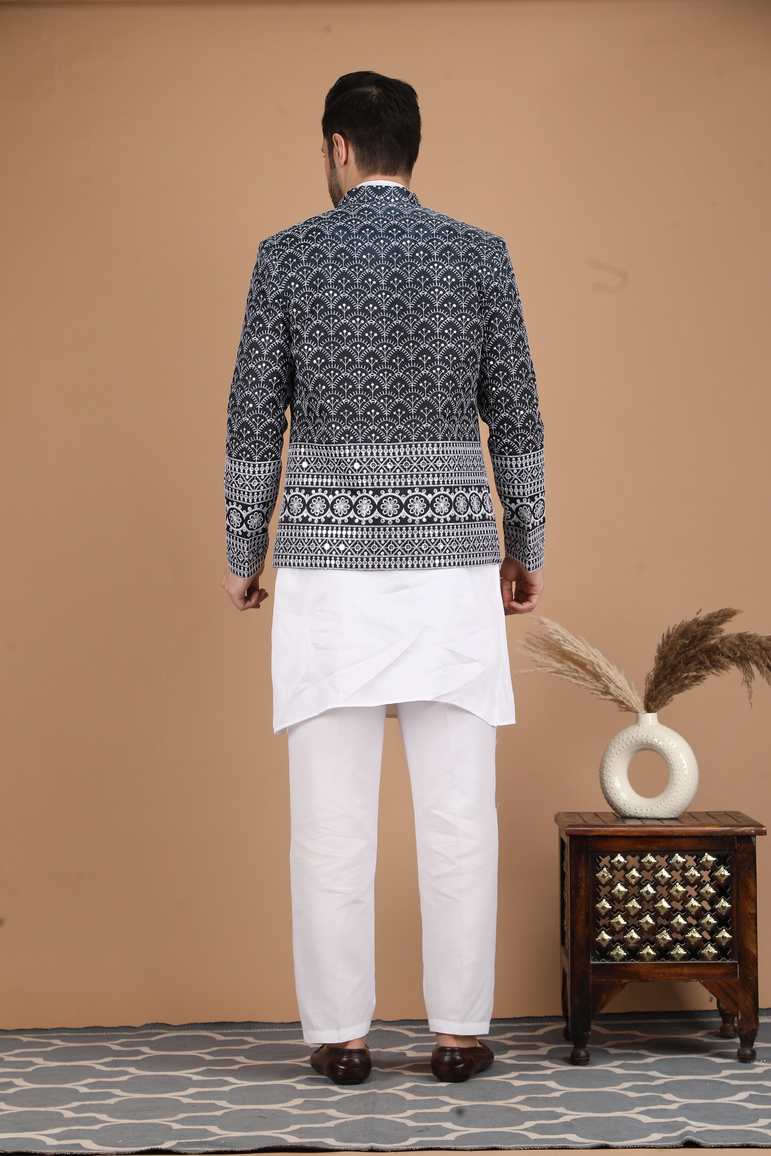 Black Silk Nehru Jacket Set