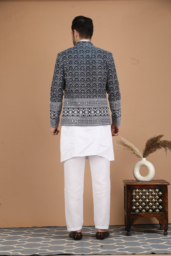 Black Silk Nehru Jacket Set