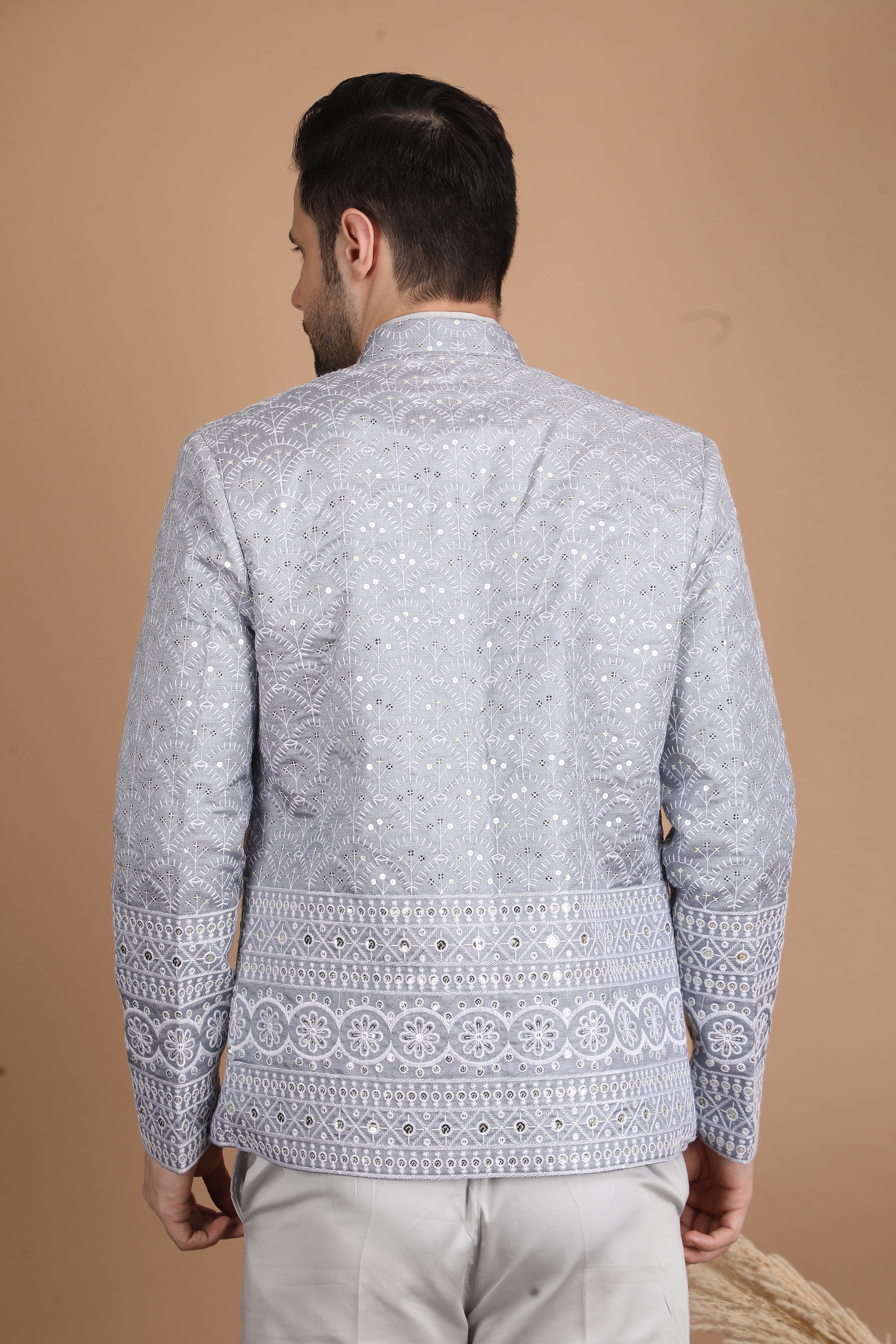 Grey Silk Indo-Western Suit