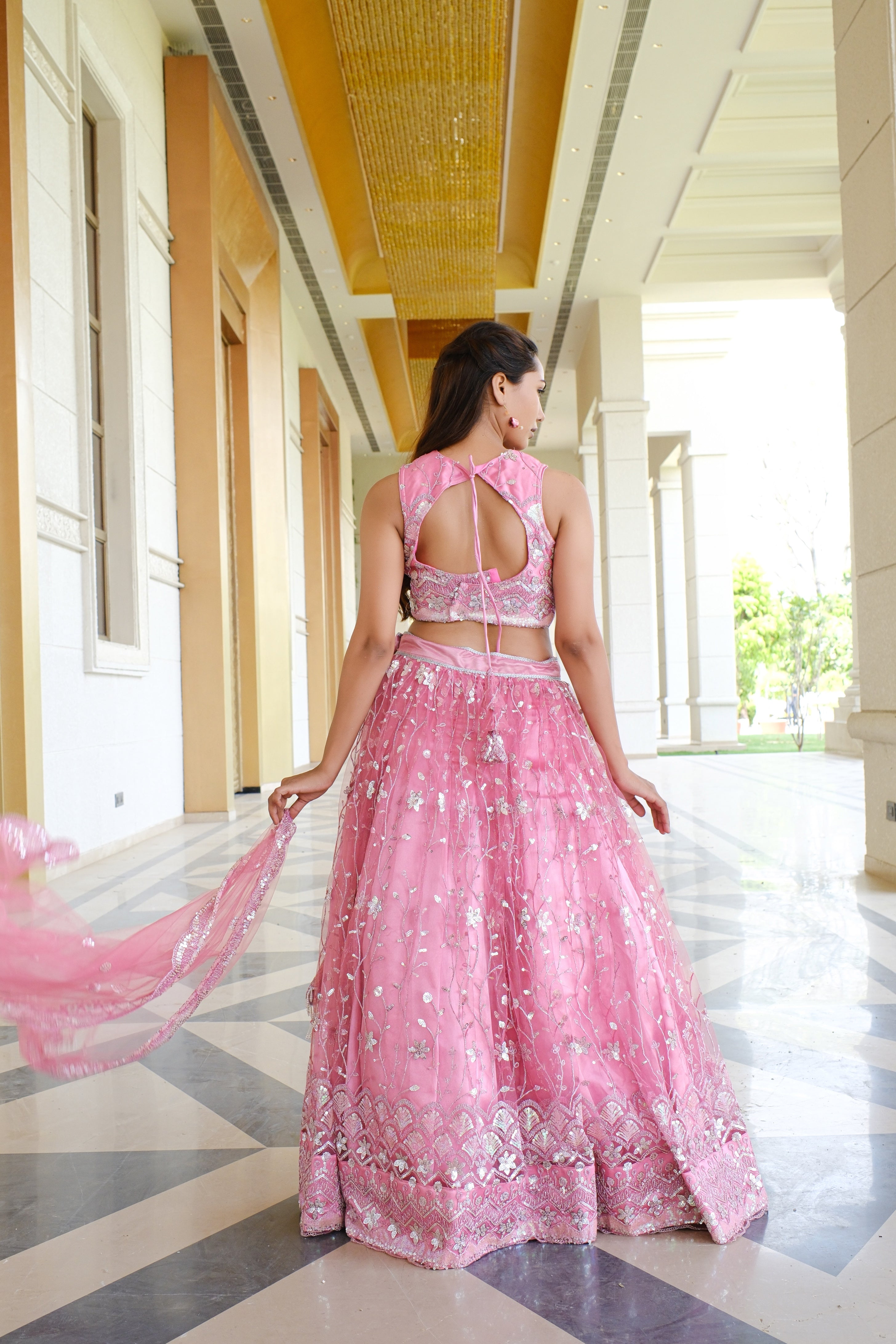 Pink Sparkle Embellished Net Lehenga