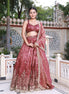 Wine Floral Embroidered Raw Silk Lehenga