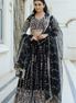 Black Midnight Bloom Sparkle Embroidered Net Lehenga