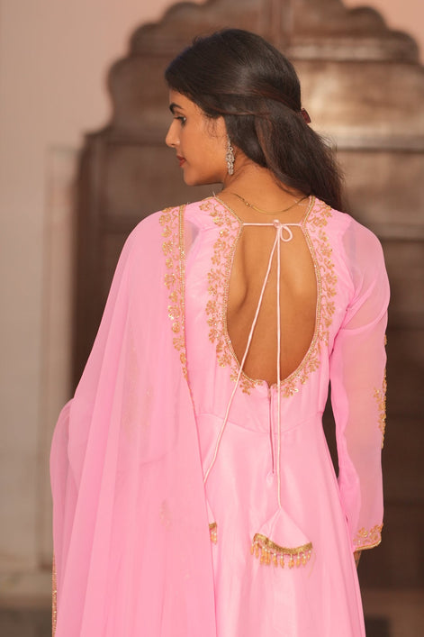 Pink Hand Embroidery Georgette Anarkali