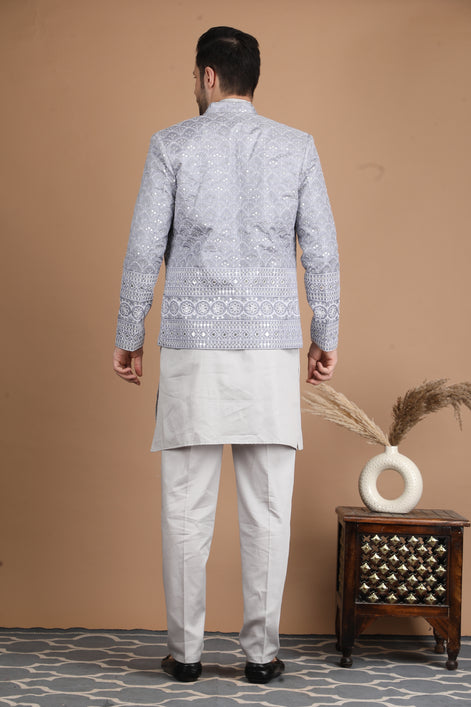 Grey Silk Nehru Jacket Set