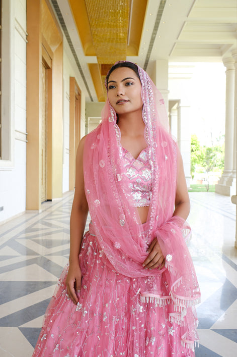 Pink Sparkle Embellished Net Lehenga
