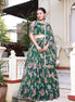 Emerald Green Floral Print Embroidered Organza Lehenga