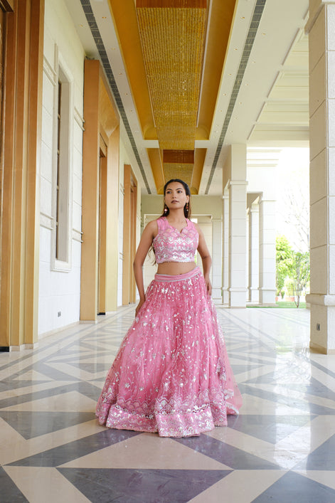Pink Sparkle Embellished Net Lehenga