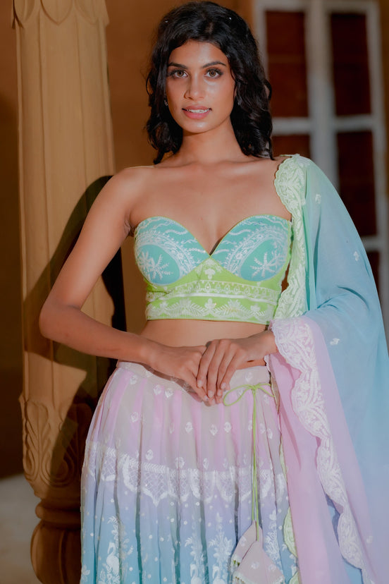 Multicolor Thread Embroidered Georgette Lehenga