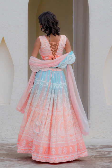 Multicolor Blend Embroidered Georgette Lehenga