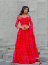 Scarlet Red Hand Embroidered Georgette Lehenga