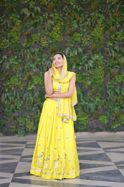 Bright Yellow Sparkle Embellished Lehenga