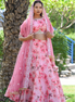 Pink Multicolor Floral Embellished Organza Lehenga