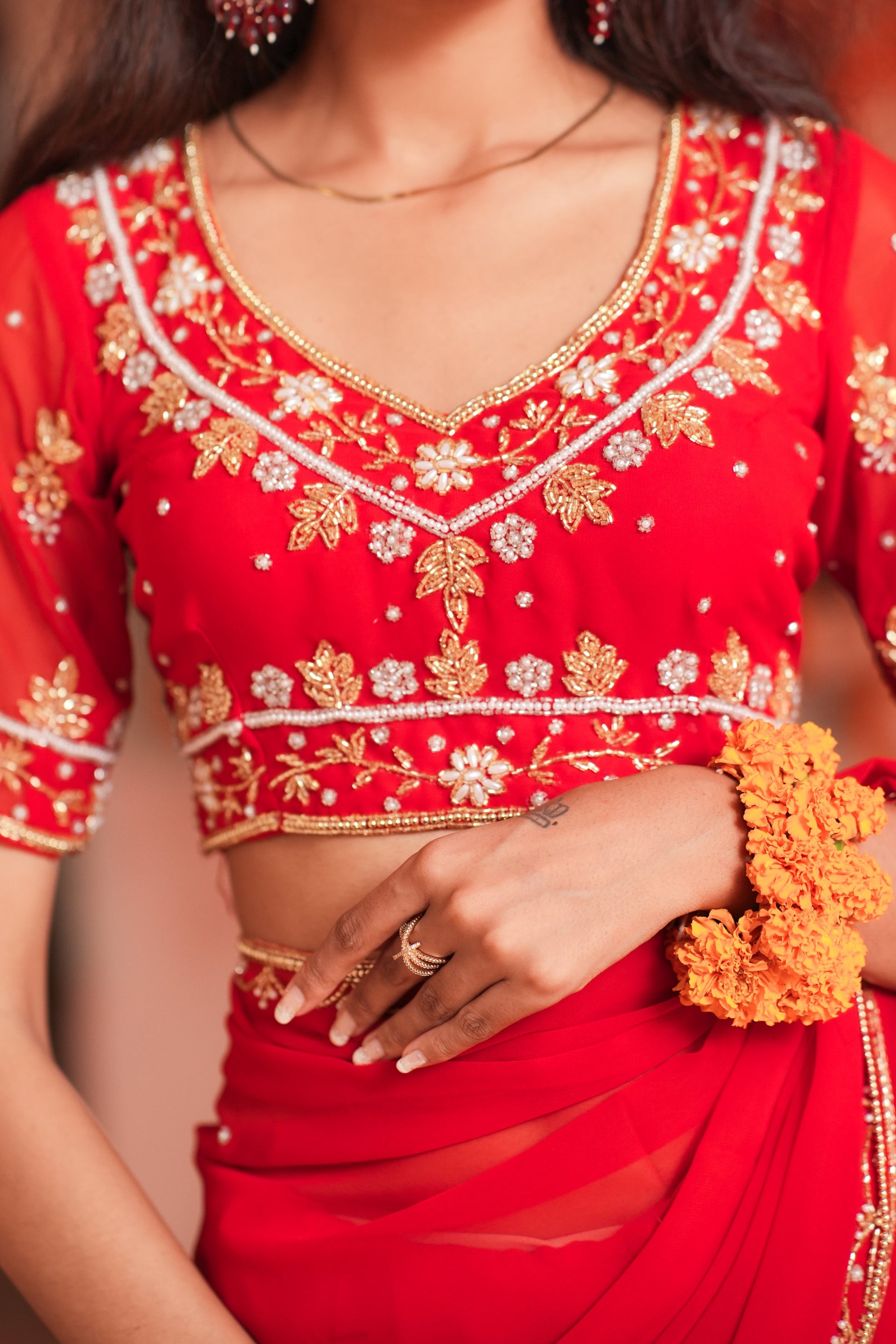 Red Handwork Georgette Saree