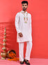 White Floral Hand-Embroidered Japanese Satin Kurta Set