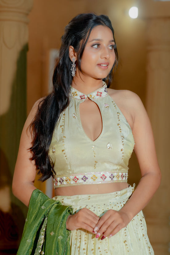 Cream Silk Handwork Lehenga