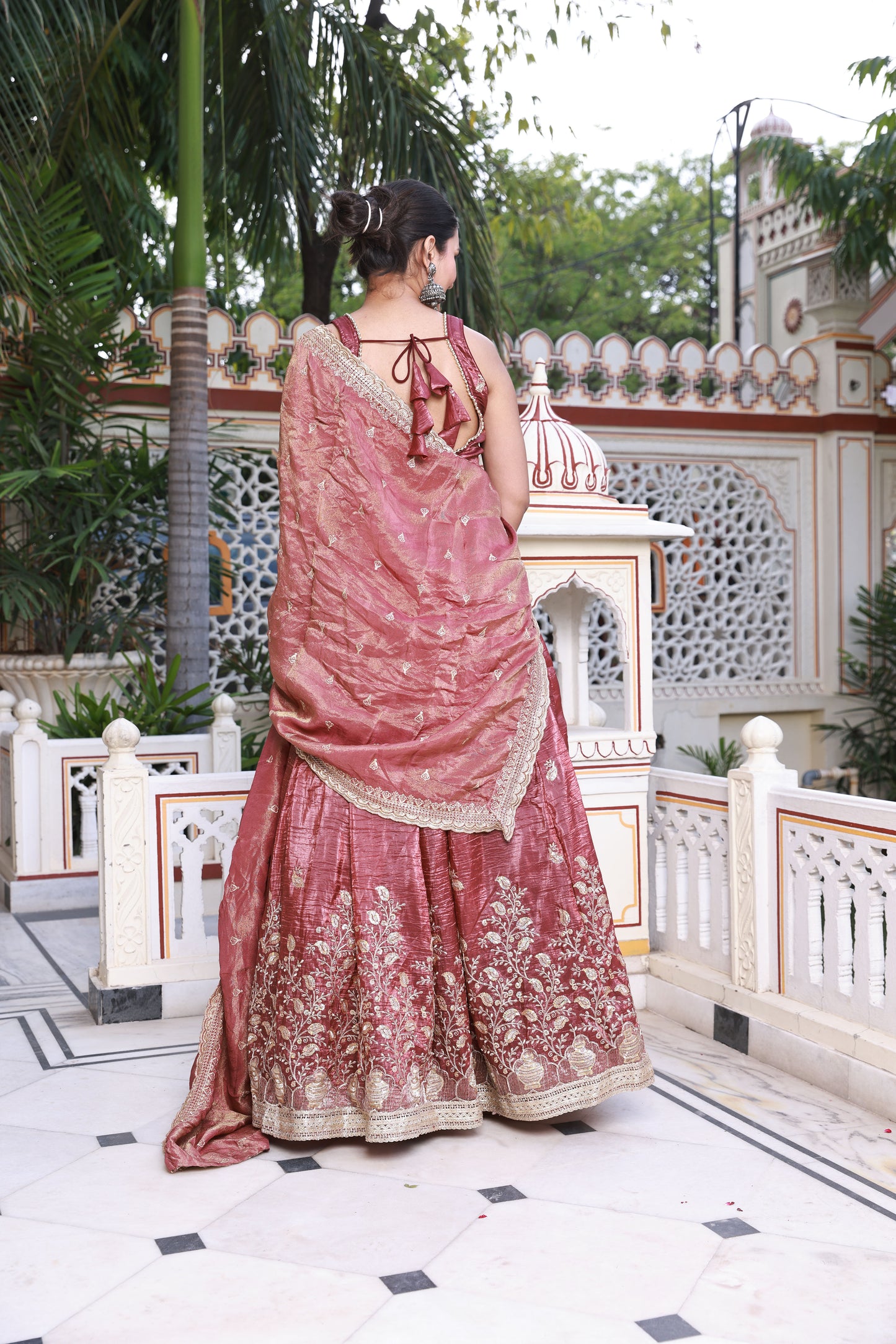 Wine Floral Embroidered Raw Silk Lehenga
