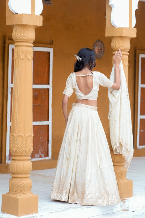 White Embroidered Silk Lehenga