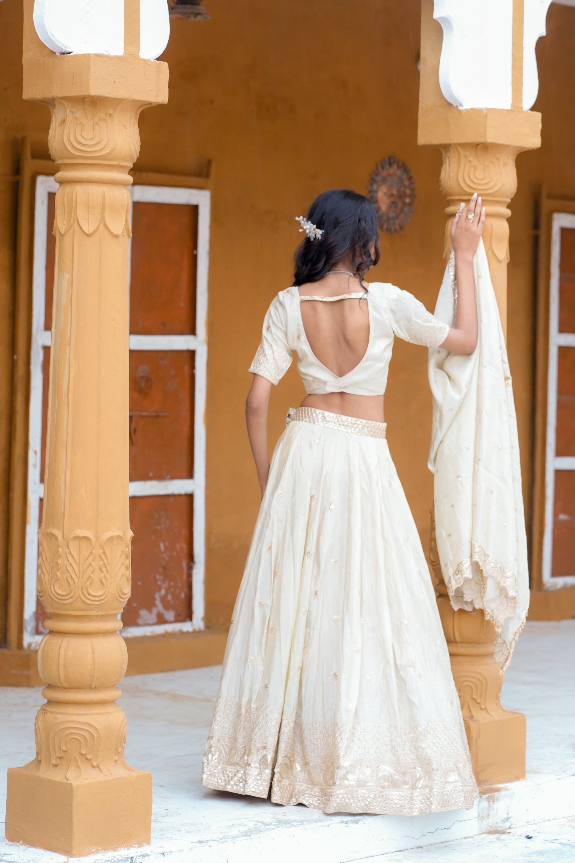 White Embroidered Silk Lehenga