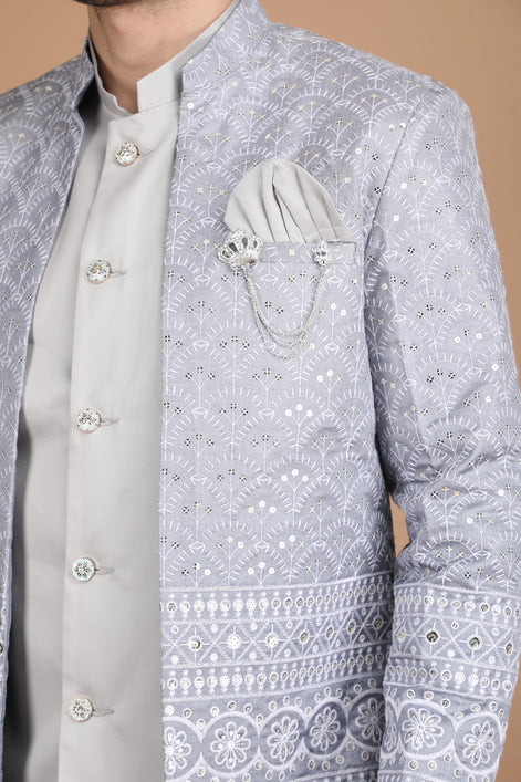 Grey Silk Indo-Western Suit